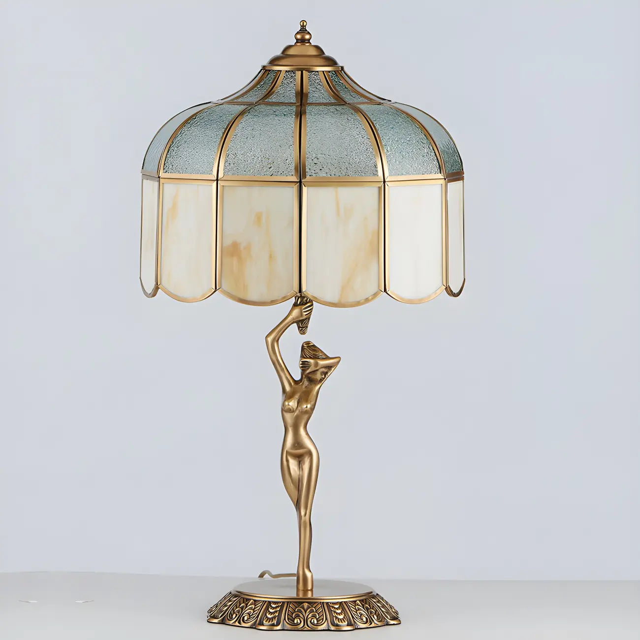 Artistic Figural Sculpture Brass Metal Dome Table Lamp