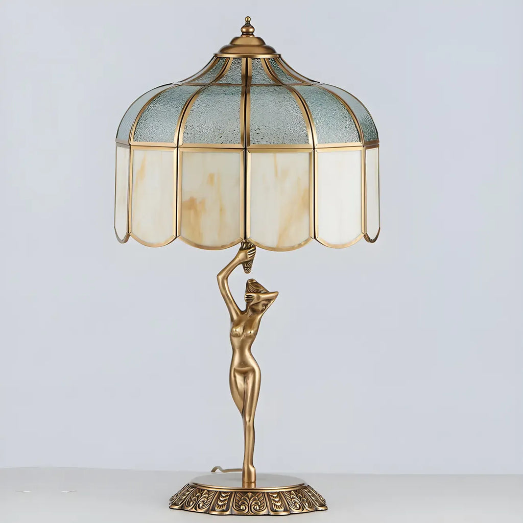 Artistic Figural Sculpture Brass Metal Dome Table Lamp