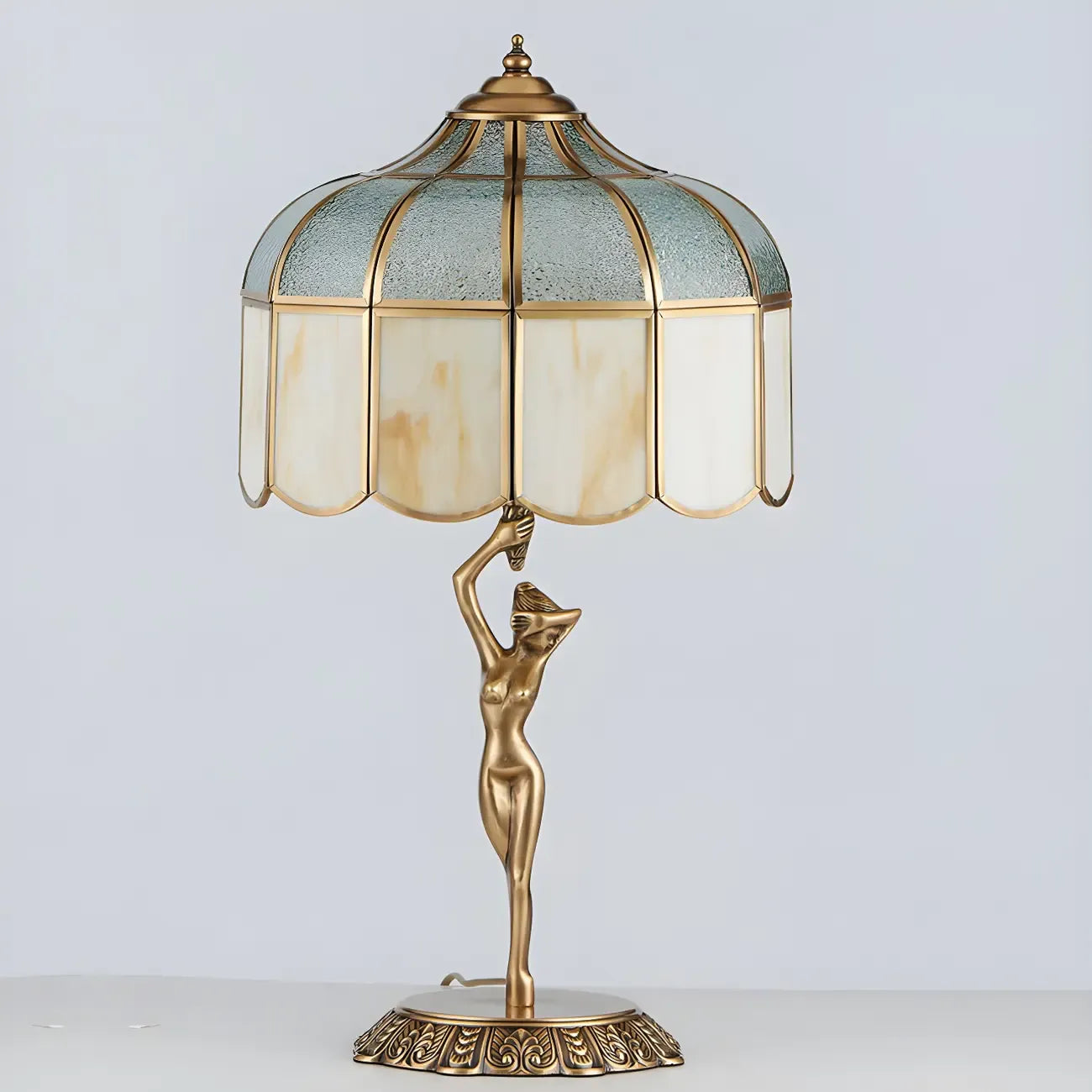 Artistic Figural Sculpture Brass Metal Dome Table Lamp