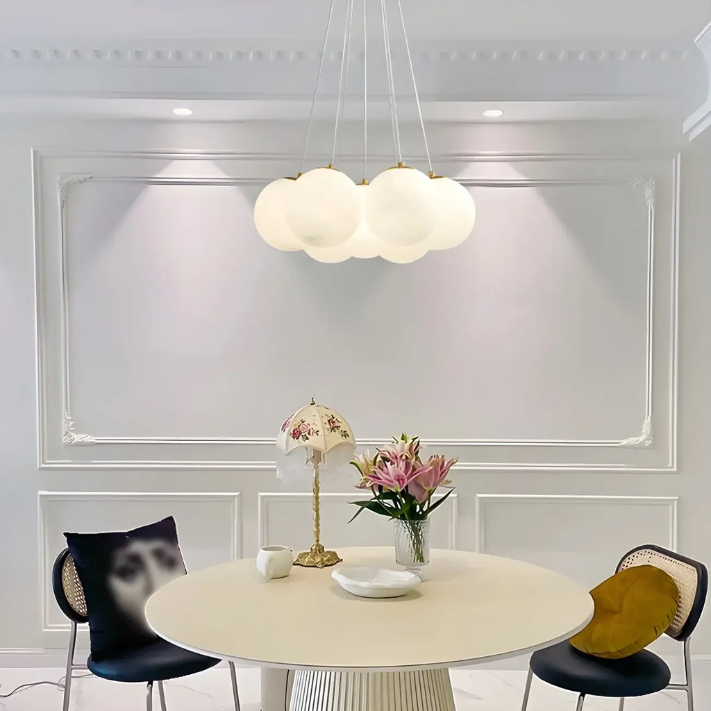 Adjustable White Glass Cluster Sphere Chandelier Modern Elegant