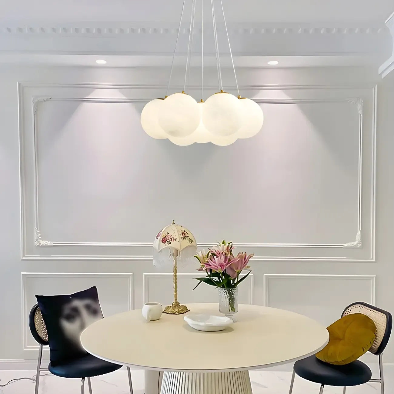 Adjustable White Glass Cluster Sphere Chandelier Modern Elegant
