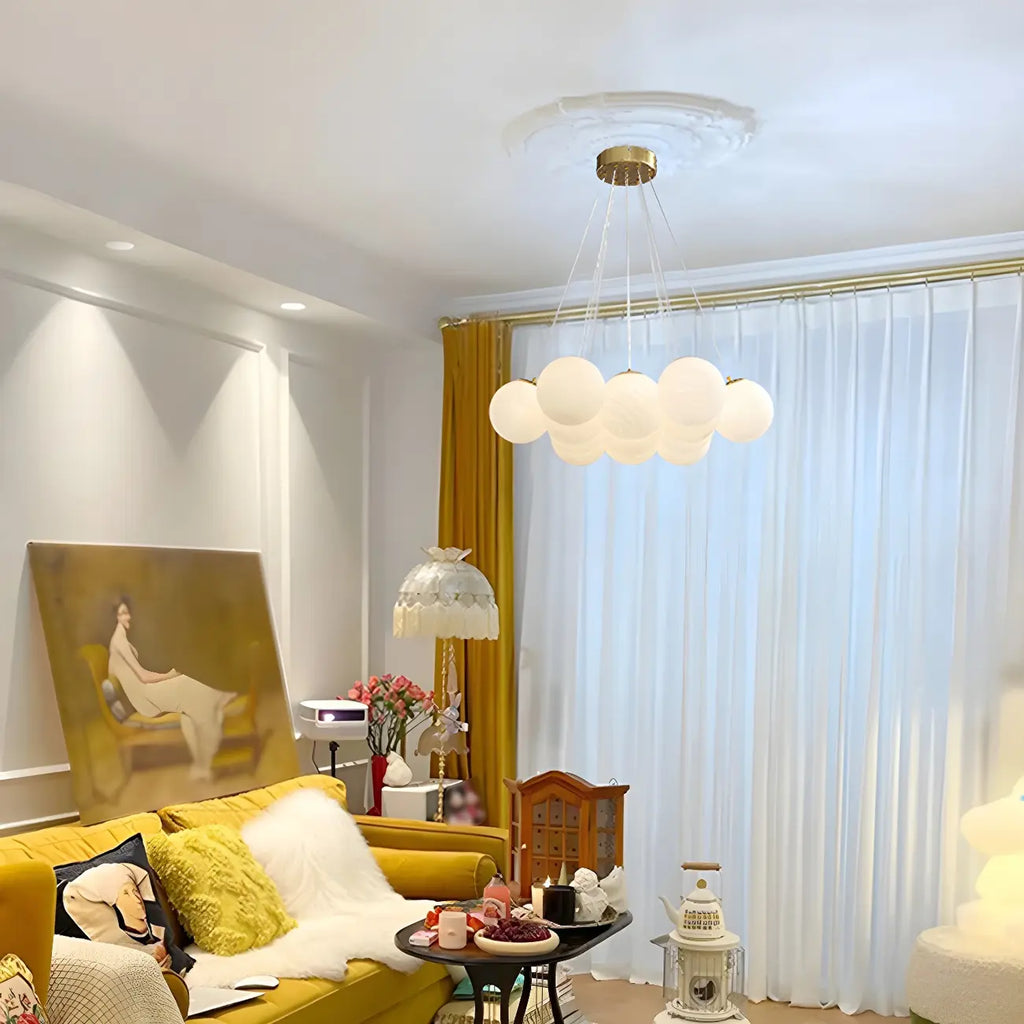 Adjustable White Glass Cluster Sphere Chandelier Modern Elegant