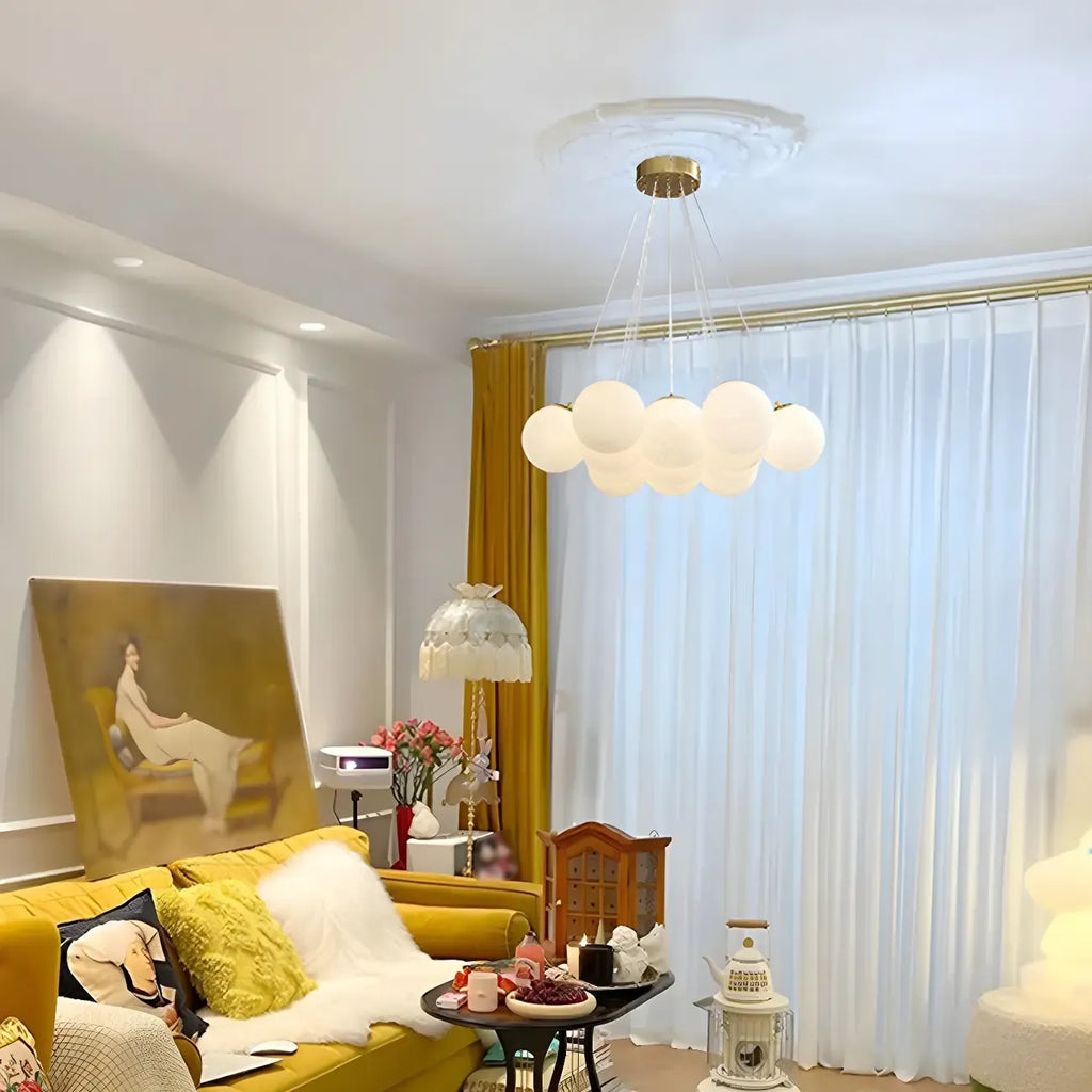 Adjustable White Glass Cluster Sphere Chandelier Modern Elegant
