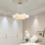 Adjustable White Glass Cluster Sphere Chandelier Modern Elegant