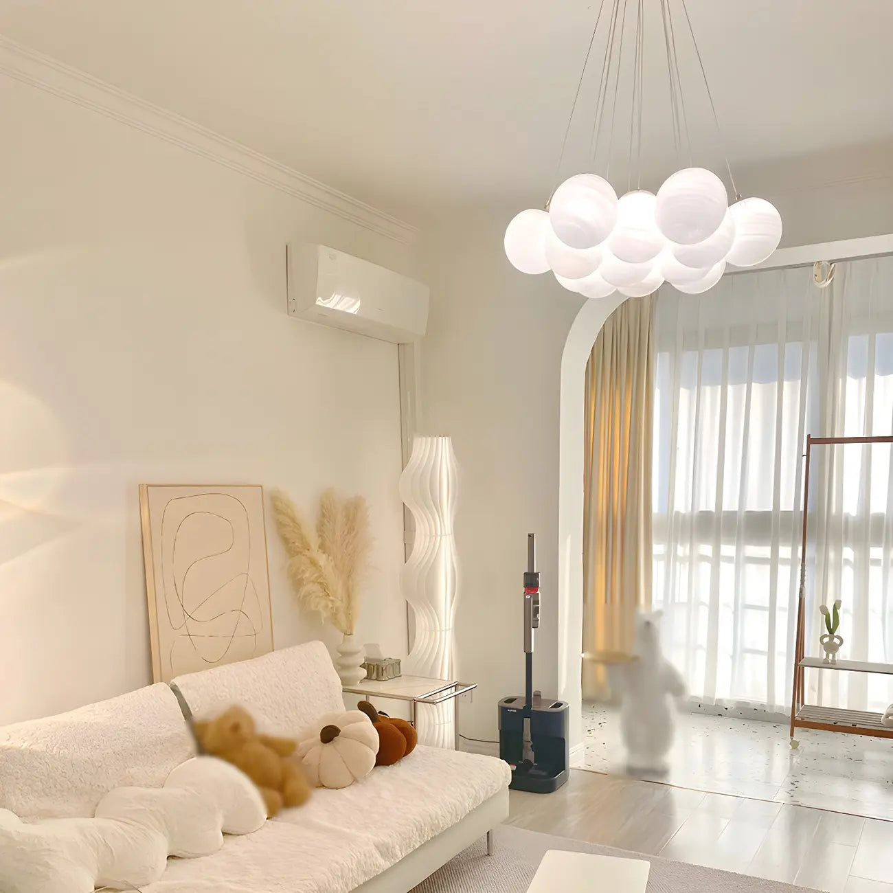 Adjustable White Glass Cluster Sphere Chandelier Modern Elegant