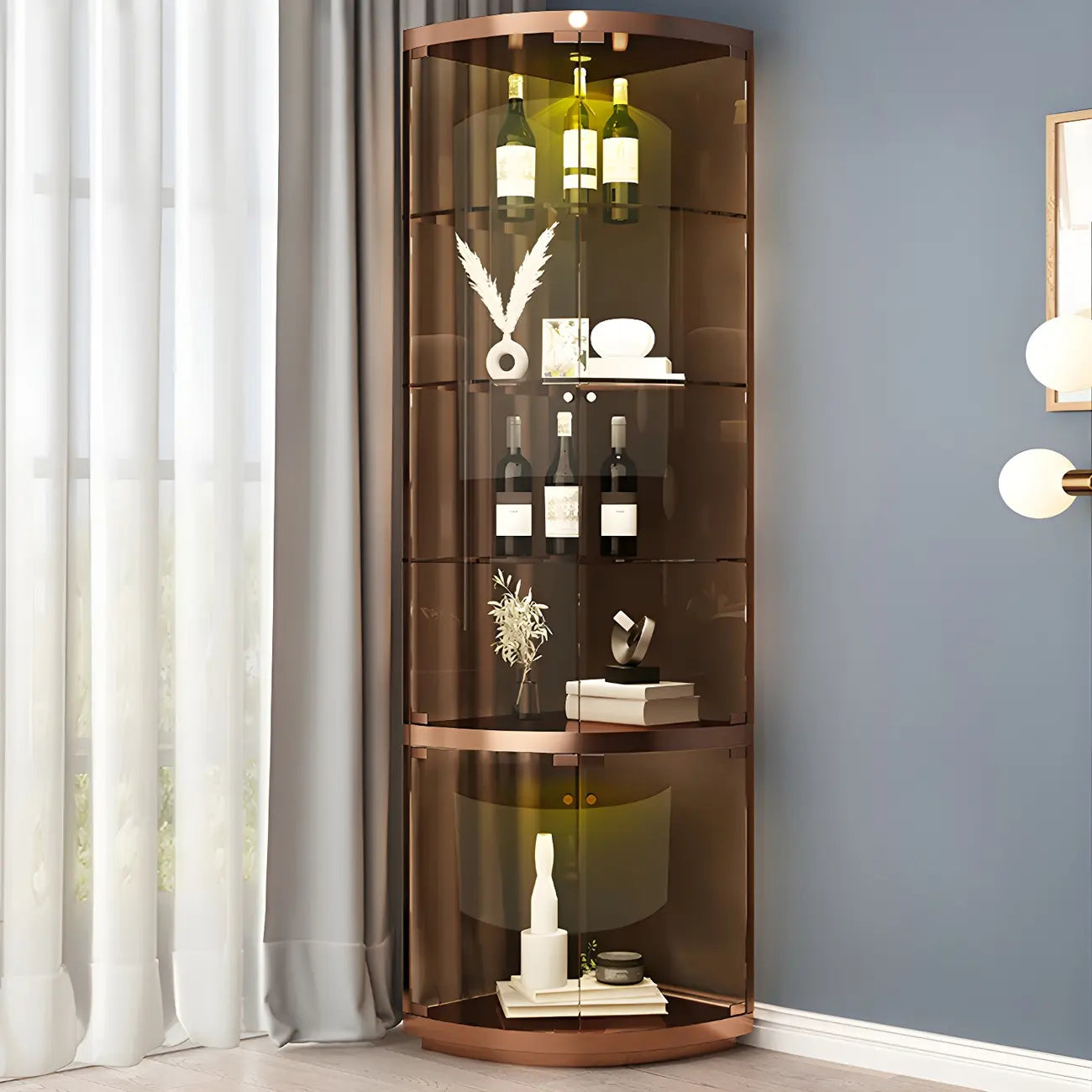 4-Tier Gold Glass Shelf Open Storage Curio Cabinet