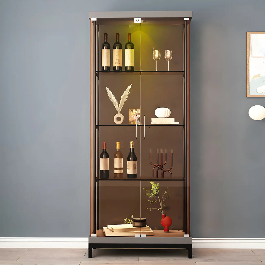 4-Tier Gold Glass Shelf Open Storage Curio Cabinet