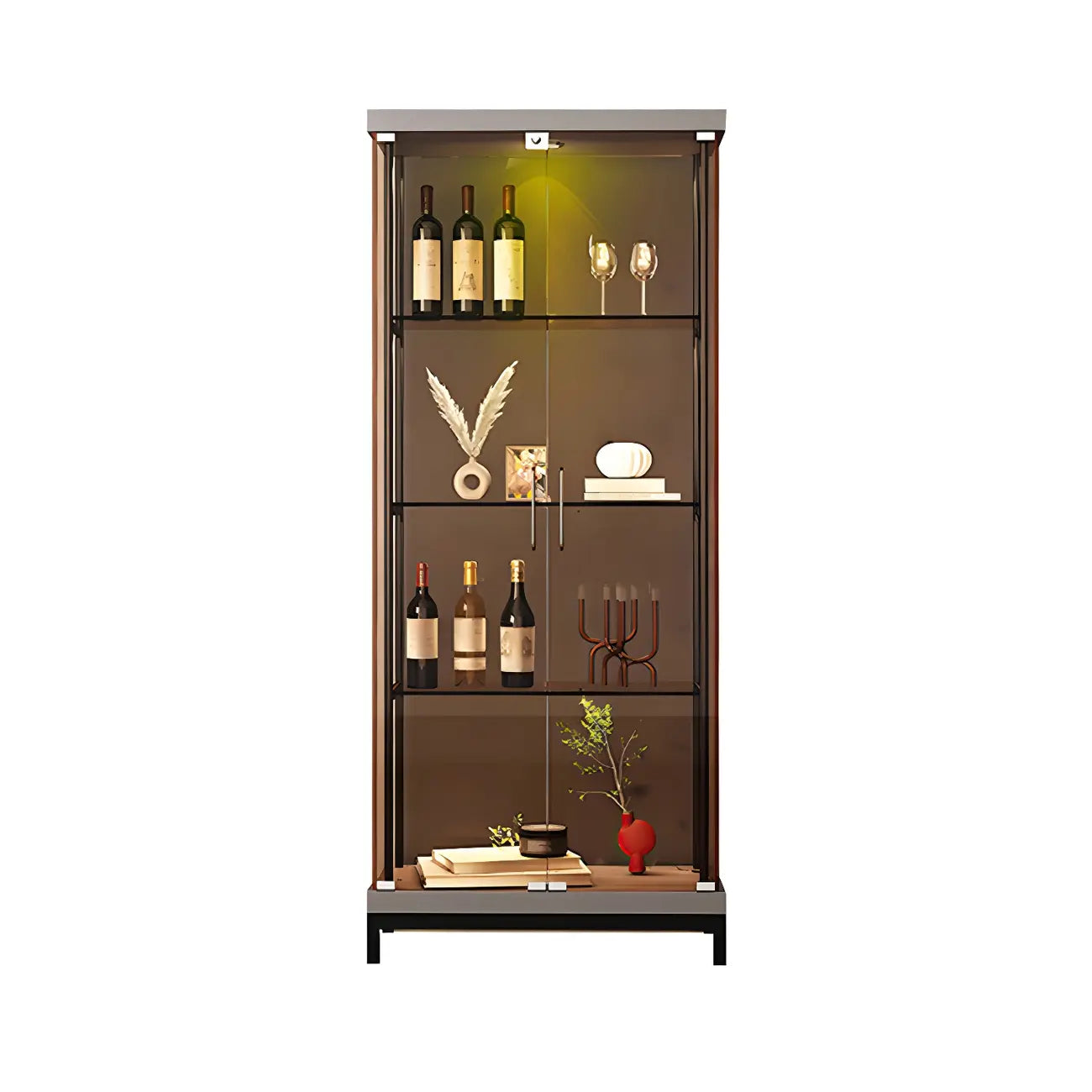 4-Tier Gold Glass Shelf Open Storage Curio Cabinet