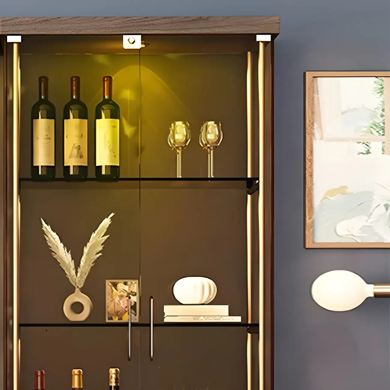 4-Tier Gold Glass Shelf Open Storage Curio Cabinet