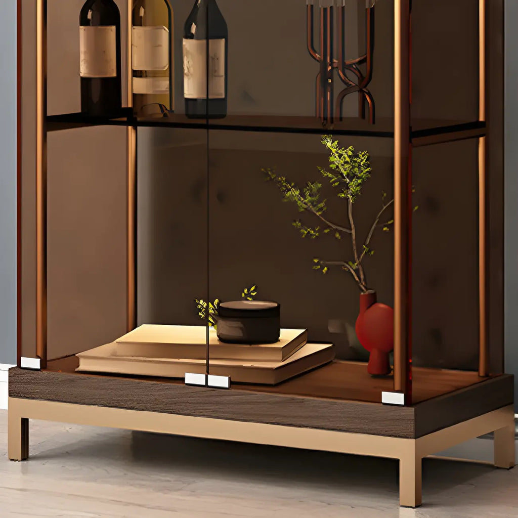 4-Tier Gold Glass Shelf Open Storage Curio Cabinet