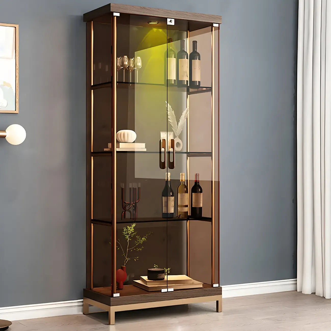4-Tier Gold Glass Shelf Open Storage Curio Cabinet