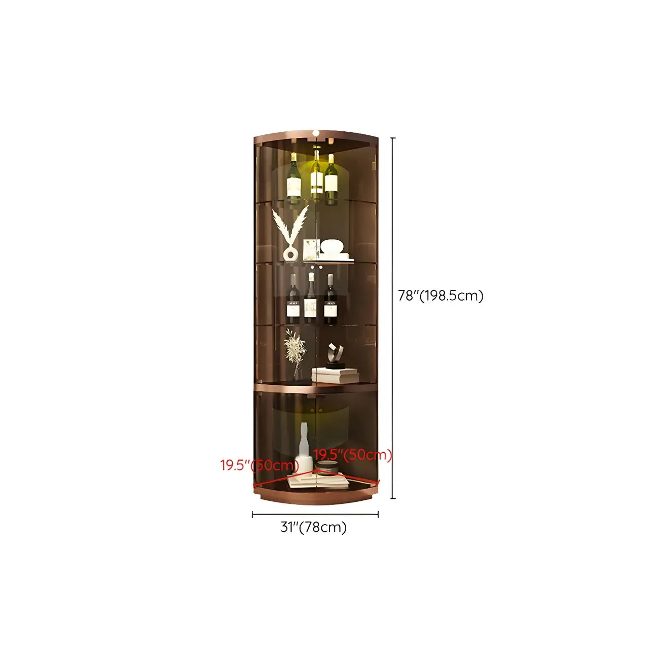 4-Tier Gold Glass Shelf Open Storage Curio Cabinet
