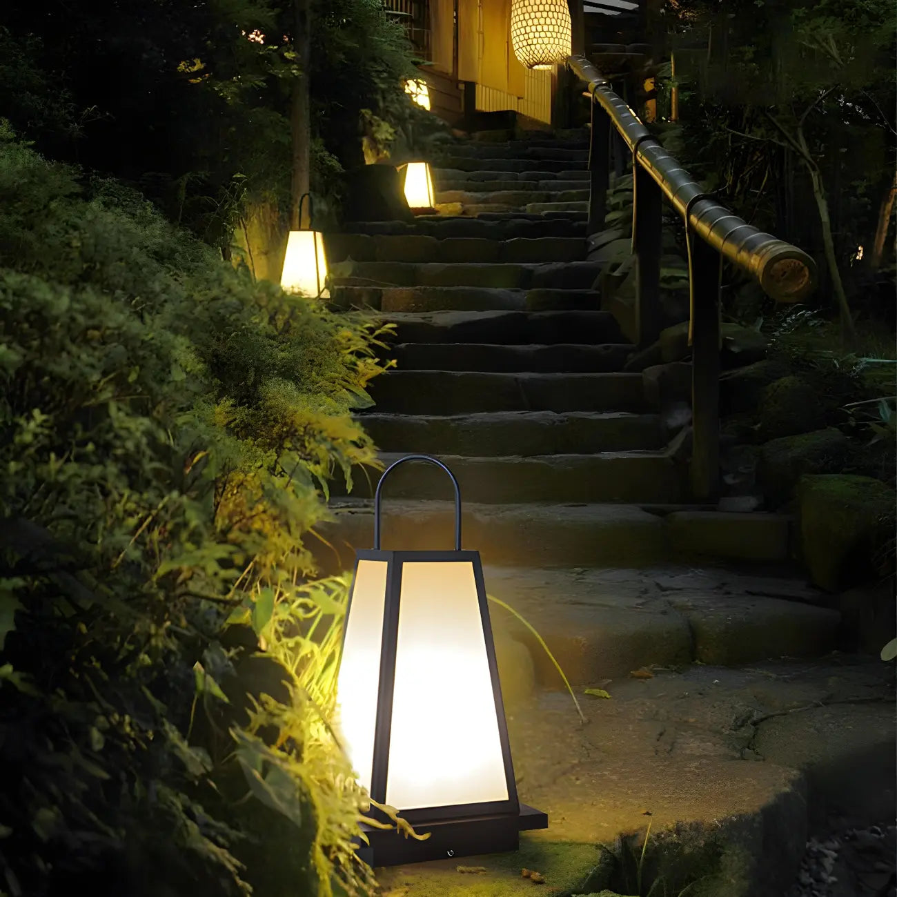 Black Metal Conical Post Cap Light with Handle