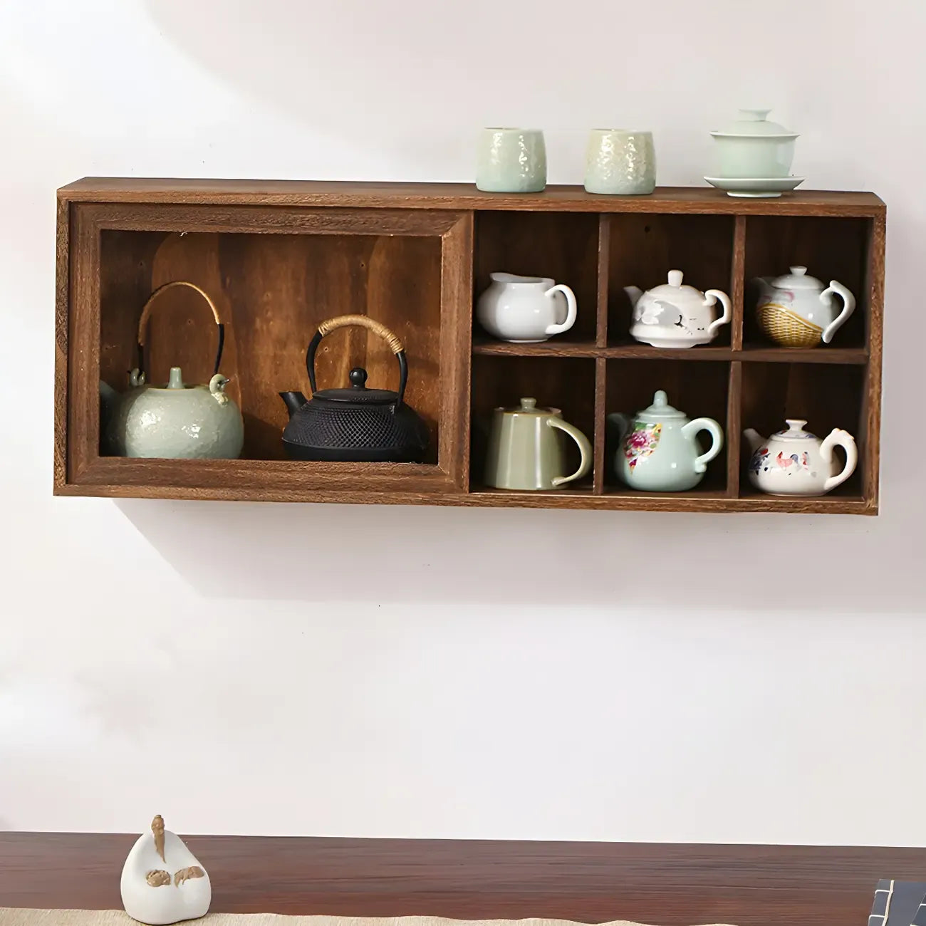 Brown Wood Floating Open Storage China Cabinet