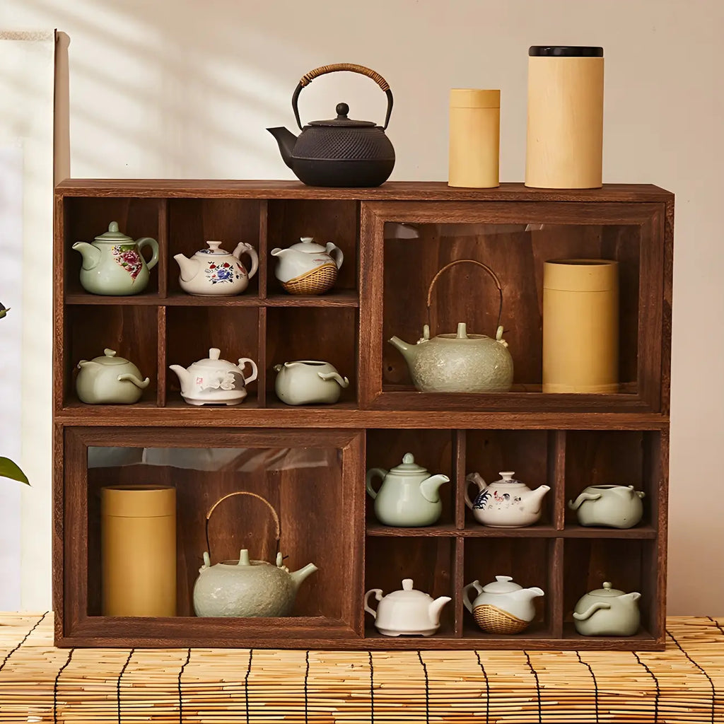 Brown Wood Floating Open Storage China Cabinet