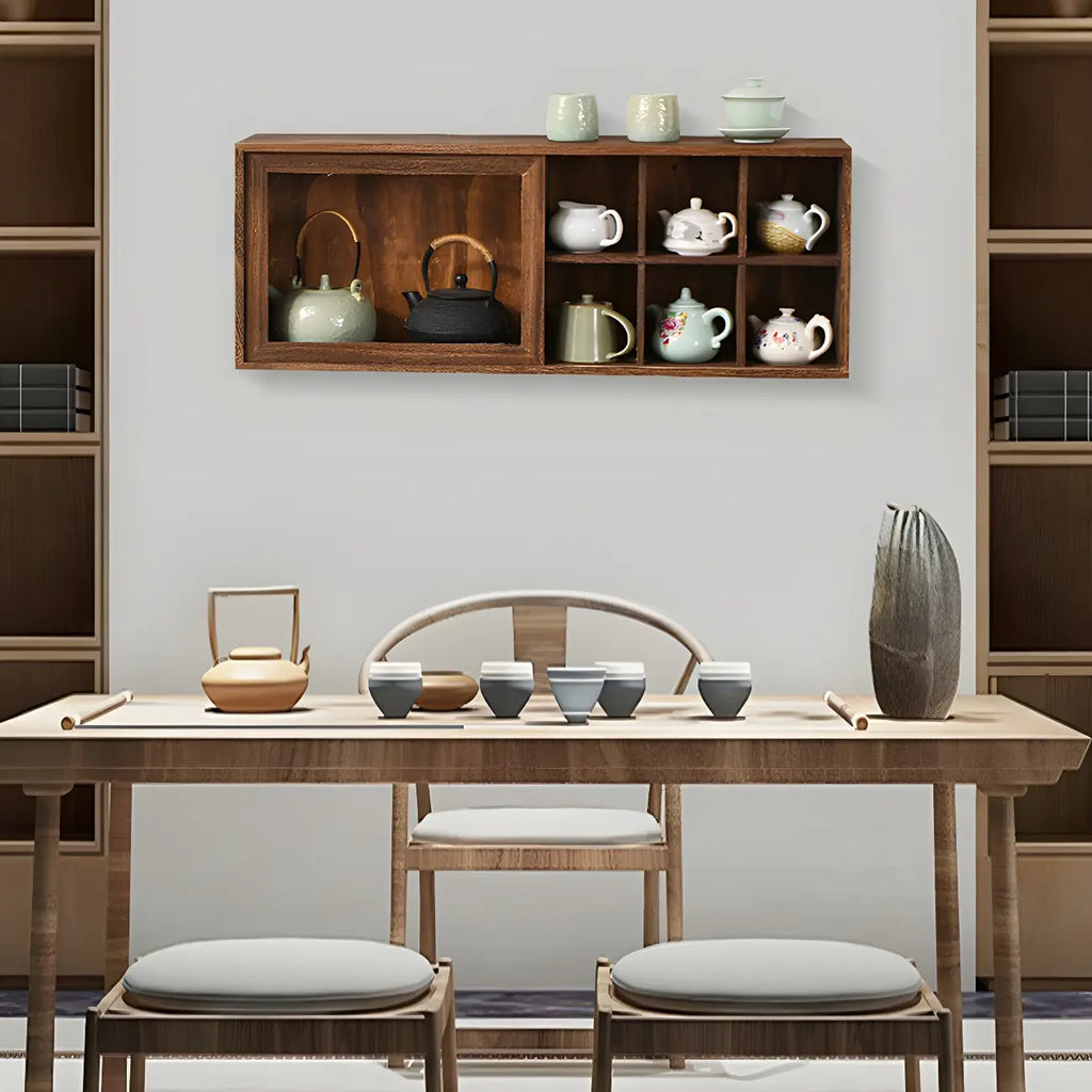Brown Wood Floating Open Storage China Cabinet