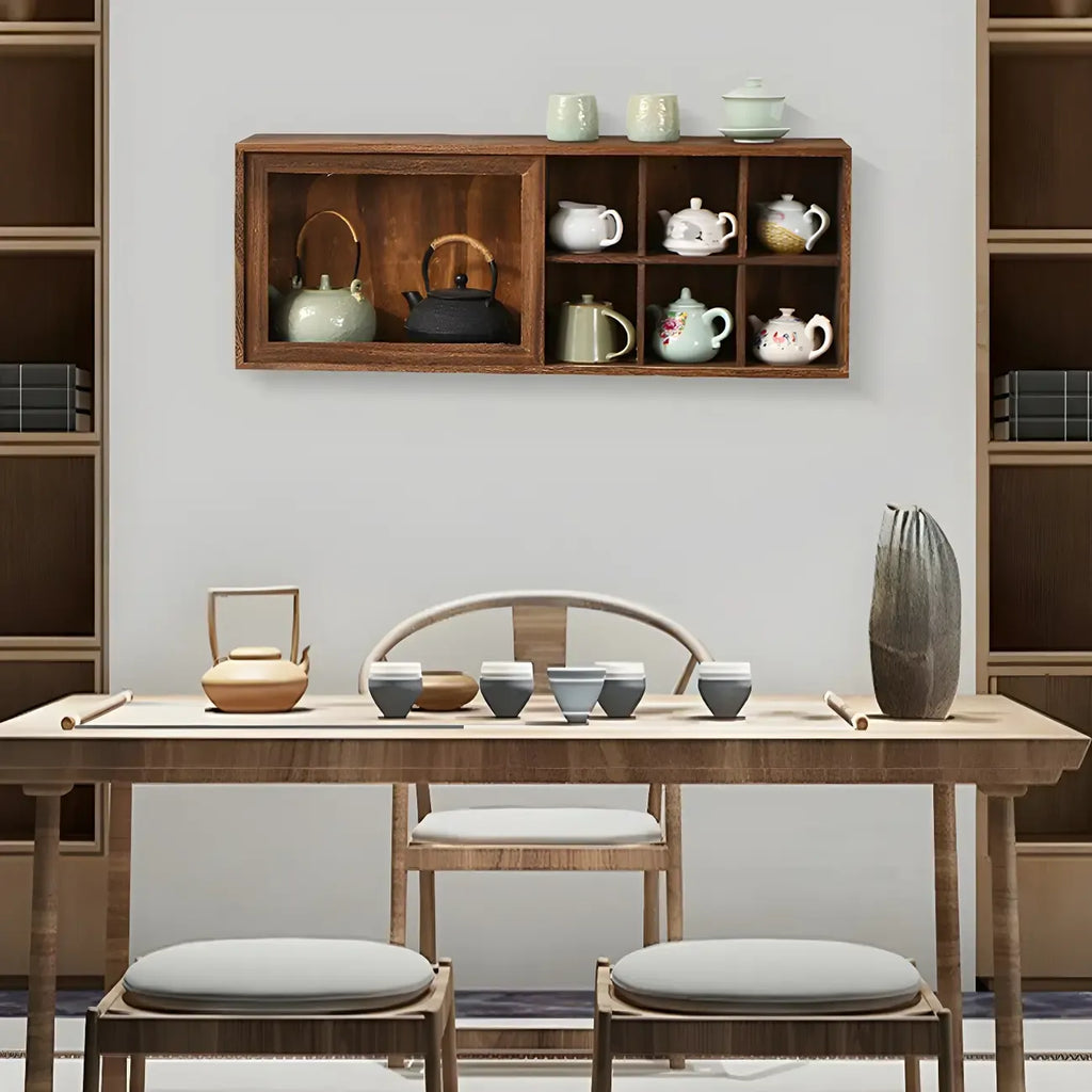 Brown Wood Floating Open Storage China Cabinet