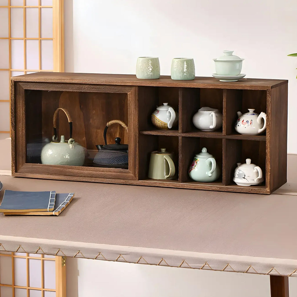 Brown Wood Floating Open Storage China Cabinet