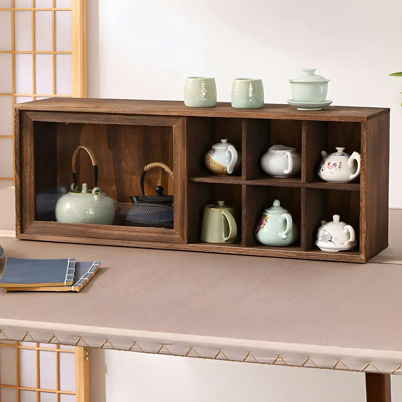 Brown Wood Floating Open Storage China Cabinet