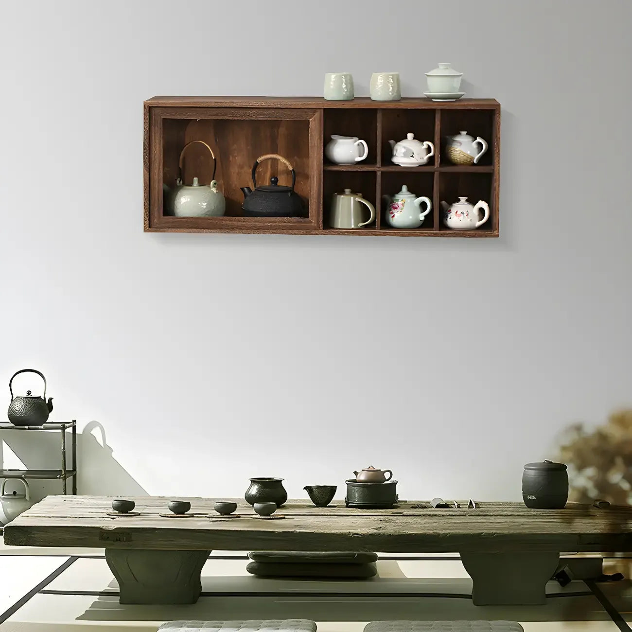 Brown Wood Floating Open Storage China Cabinet