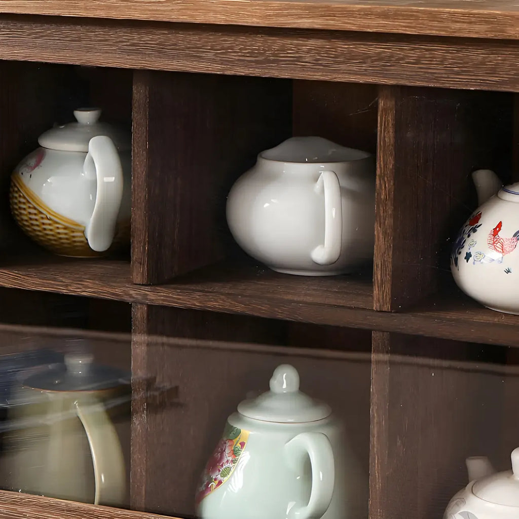 Brown Wood Floating Open Storage China Cabinet