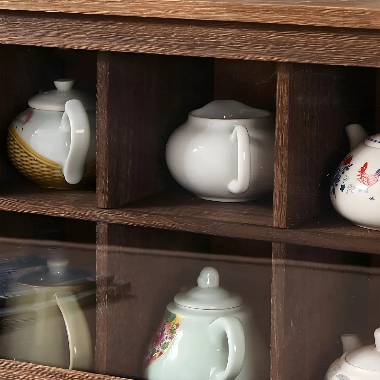 Brown Wood Floating Open Storage China Cabinet