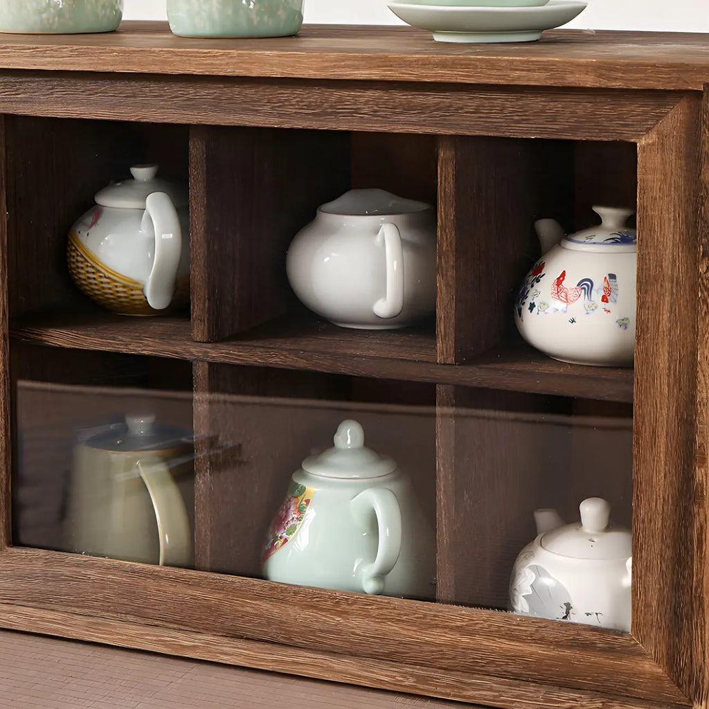 Brown Wood Floating Open Storage China Cabinet