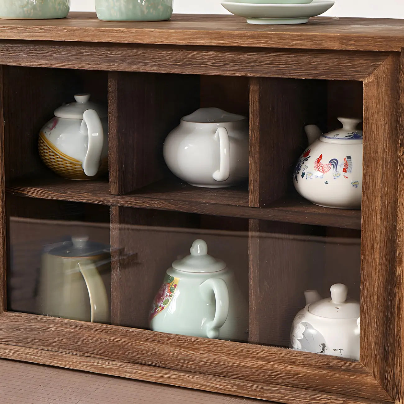 Brown Wood Floating Open Storage China Cabinet