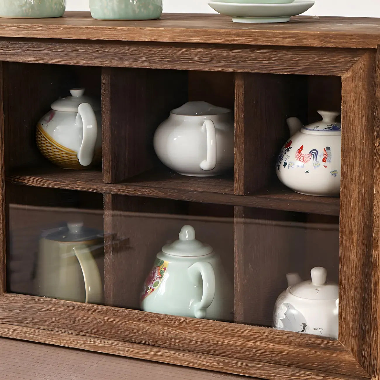 Brown Wood Floating Open Storage China Cabinet