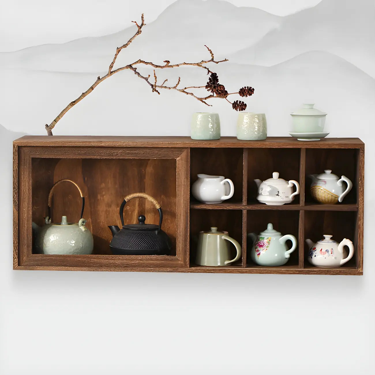 Brown Wood Floating Open Storage China Cabinet