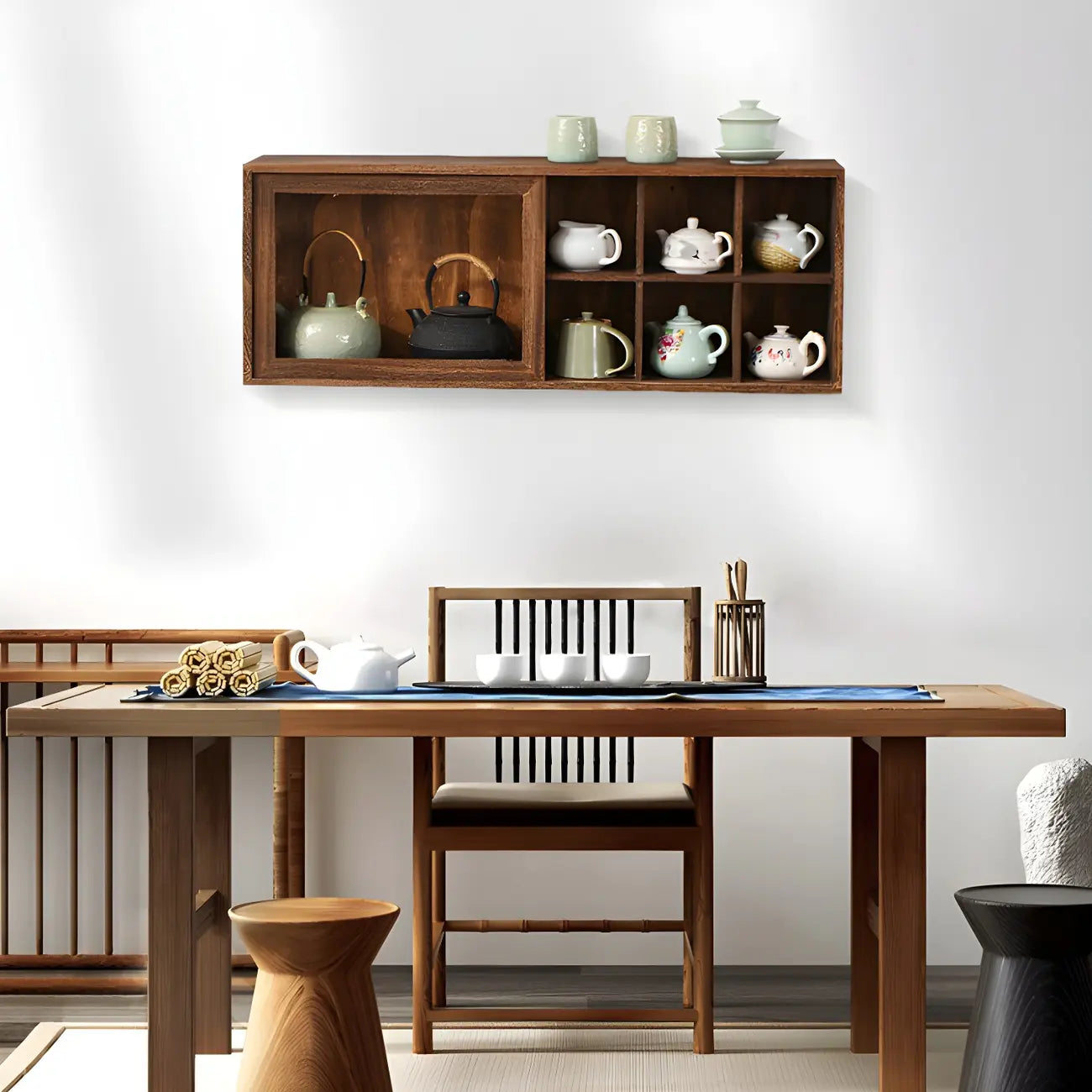 Brown Wood Floating Open Storage China Cabinet