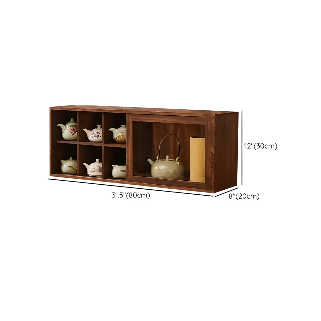 Brown Wood Floating Open Storage China Cabinet