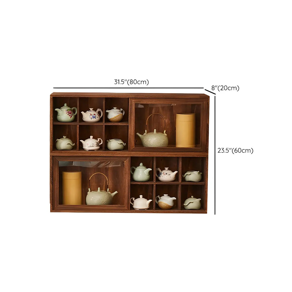 Brown Wood Floating Open Storage China Cabinet