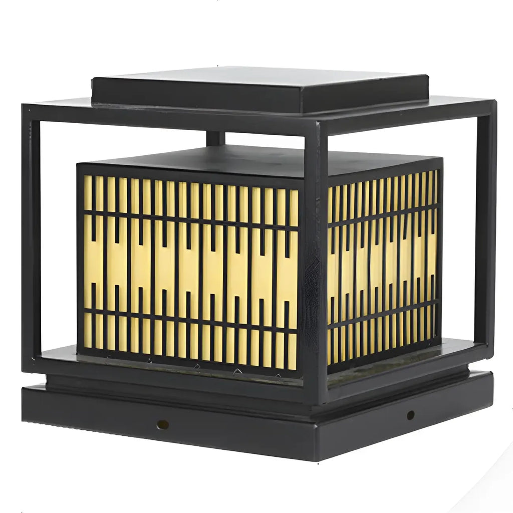 Black Metal Rectangle Solar Warm Light Outdoor Post Lights