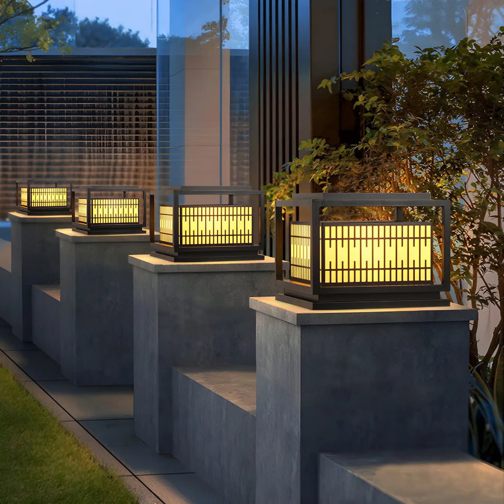 Black Metal Rectangle Solar Warm Light Outdoor Post Lights