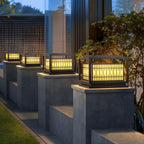 Black Metal Rectangle Solar Warm Light Outdoor Post Lights