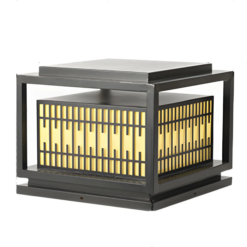 Black Metal Rectangle Solar Warm Light Outdoor Post Lights