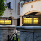 Black Metal Rectangle Solar Warm Light Outdoor Post Lights