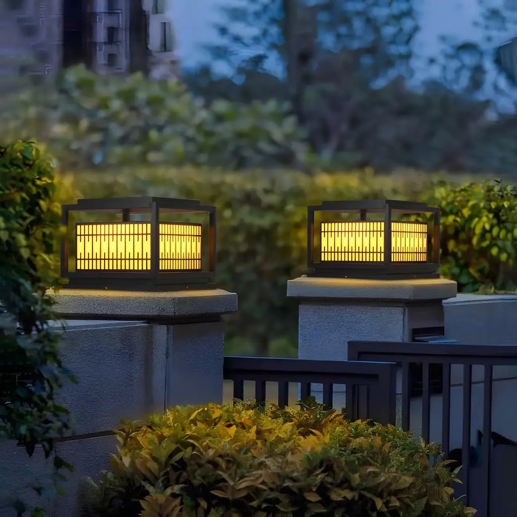 Black Metal Rectangle Solar Warm Light Outdoor Post Lights