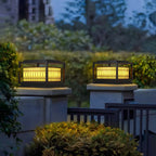 Black Metal Rectangle Solar Warm Light Outdoor Post Lights