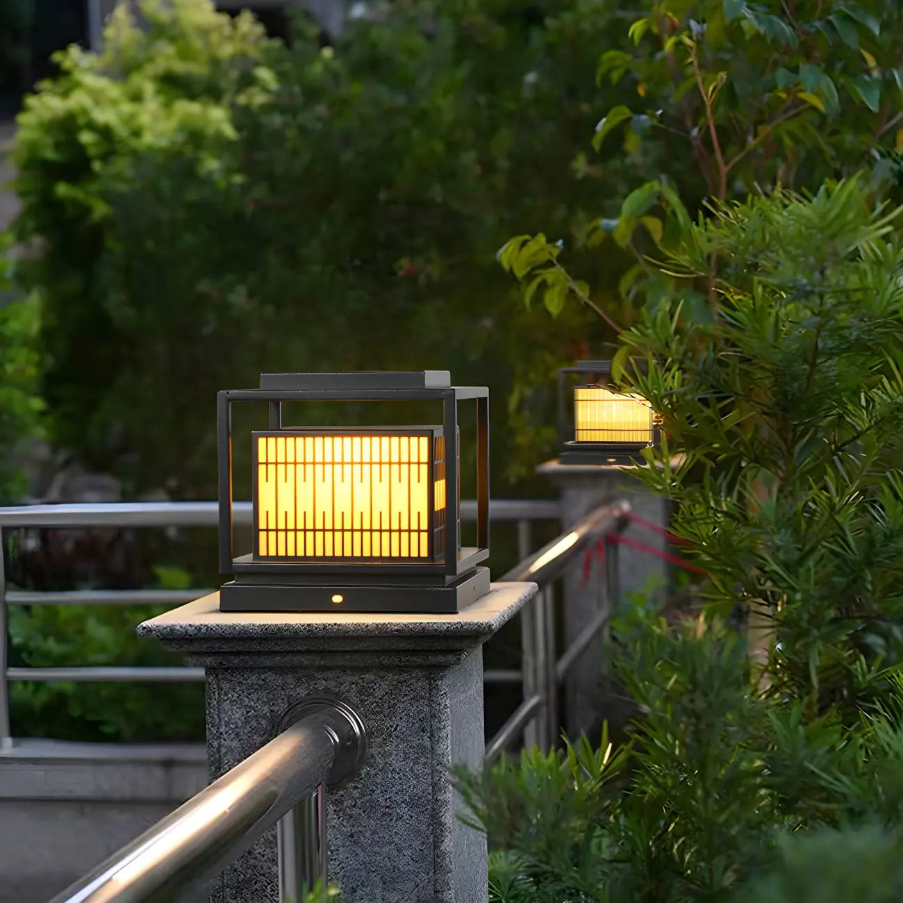 Black Metal Rectangle Solar Warm Light Outdoor Post Lights