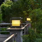 Black Metal Rectangle Solar Warm Light Outdoor Post Lights