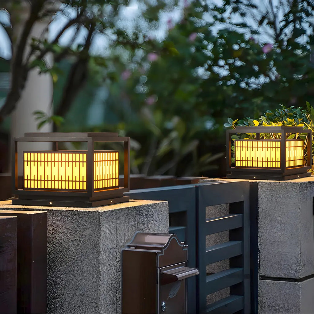 Black Metal Rectangle Solar Warm Light Outdoor Post Lights