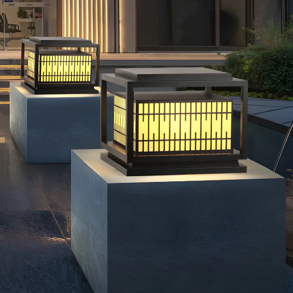 Black Metal Rectangle Solar Warm Light Outdoor Post Lights