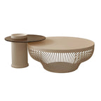 White Round Modern Wood Coffee Table with Storage Base