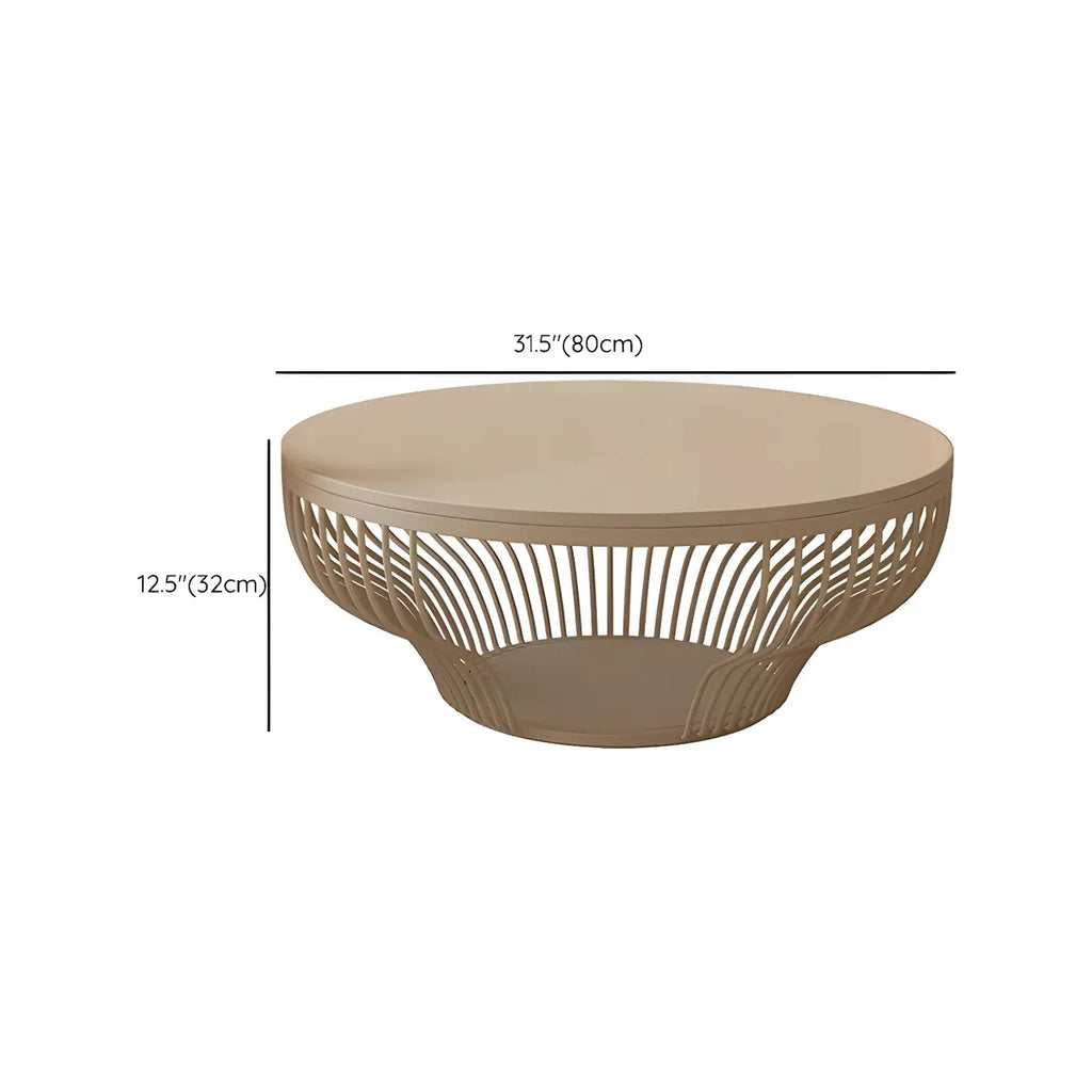 White Round Modern Wood Coffee Table with Storage Base
