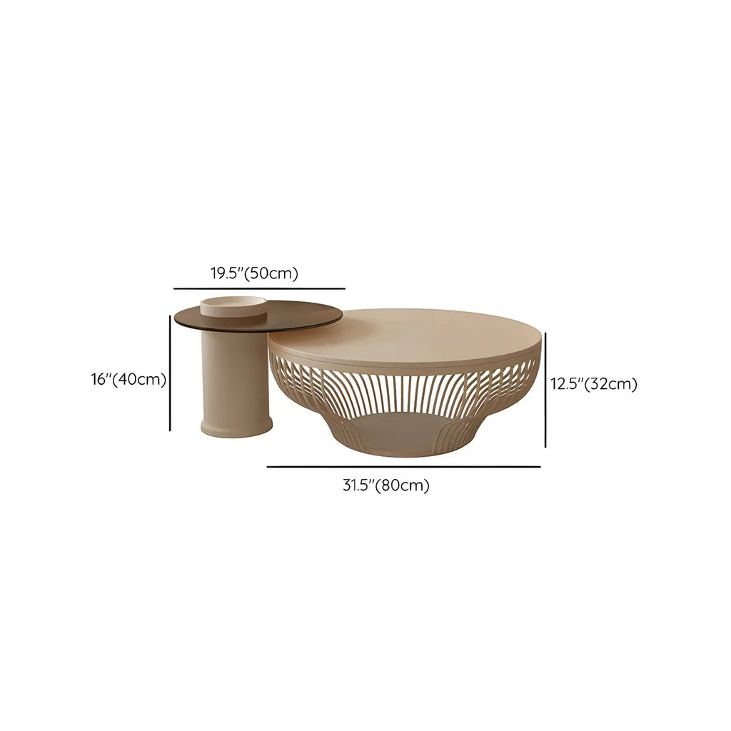 White Round Modern Wood Coffee Table with Storage Base