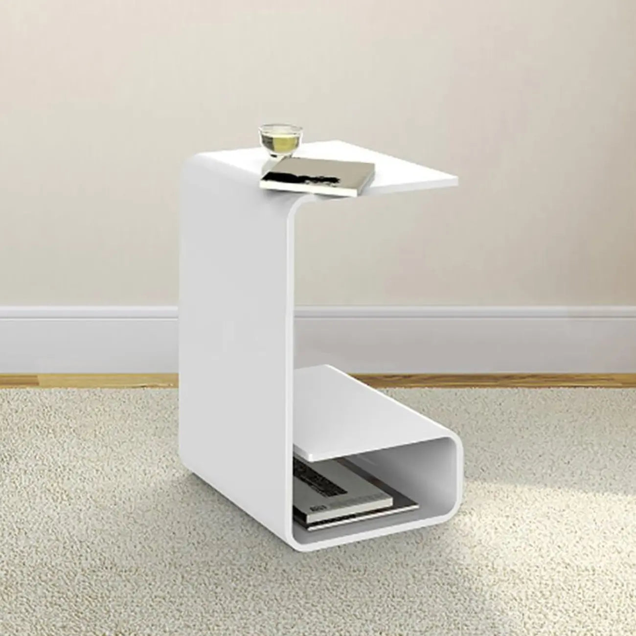 Minimalist Acrylic C-Shaped Side Table with Storage