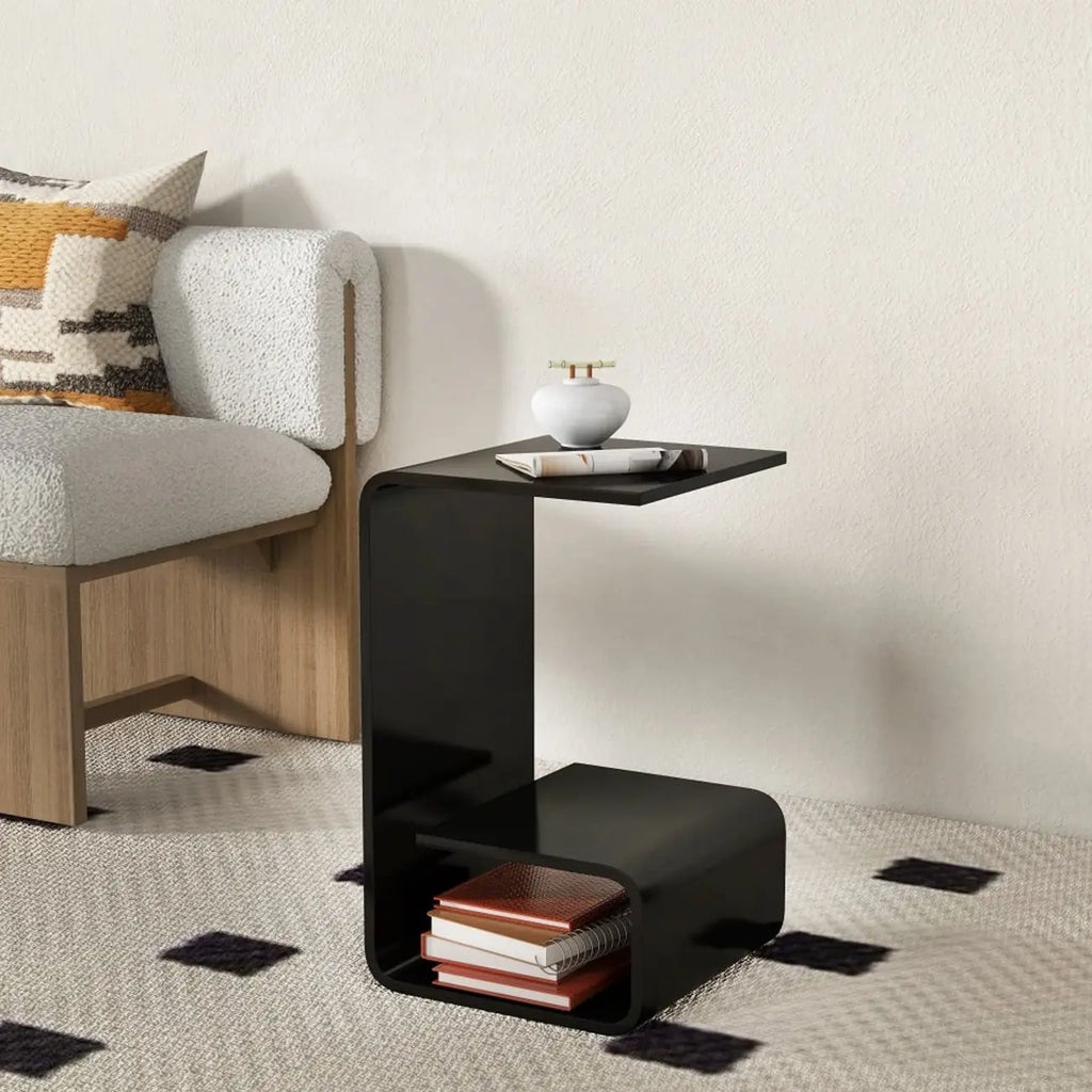 Minimalist Acrylic C-Shaped Side Table with Storage