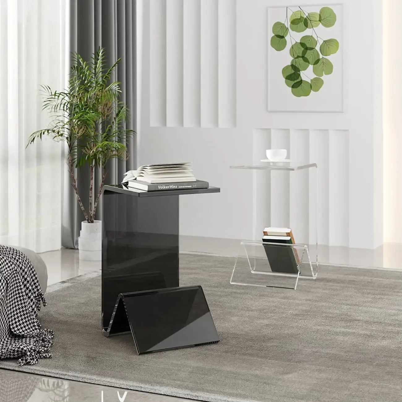 Abstract Acrylic C-shaped End Table in Black/Clear